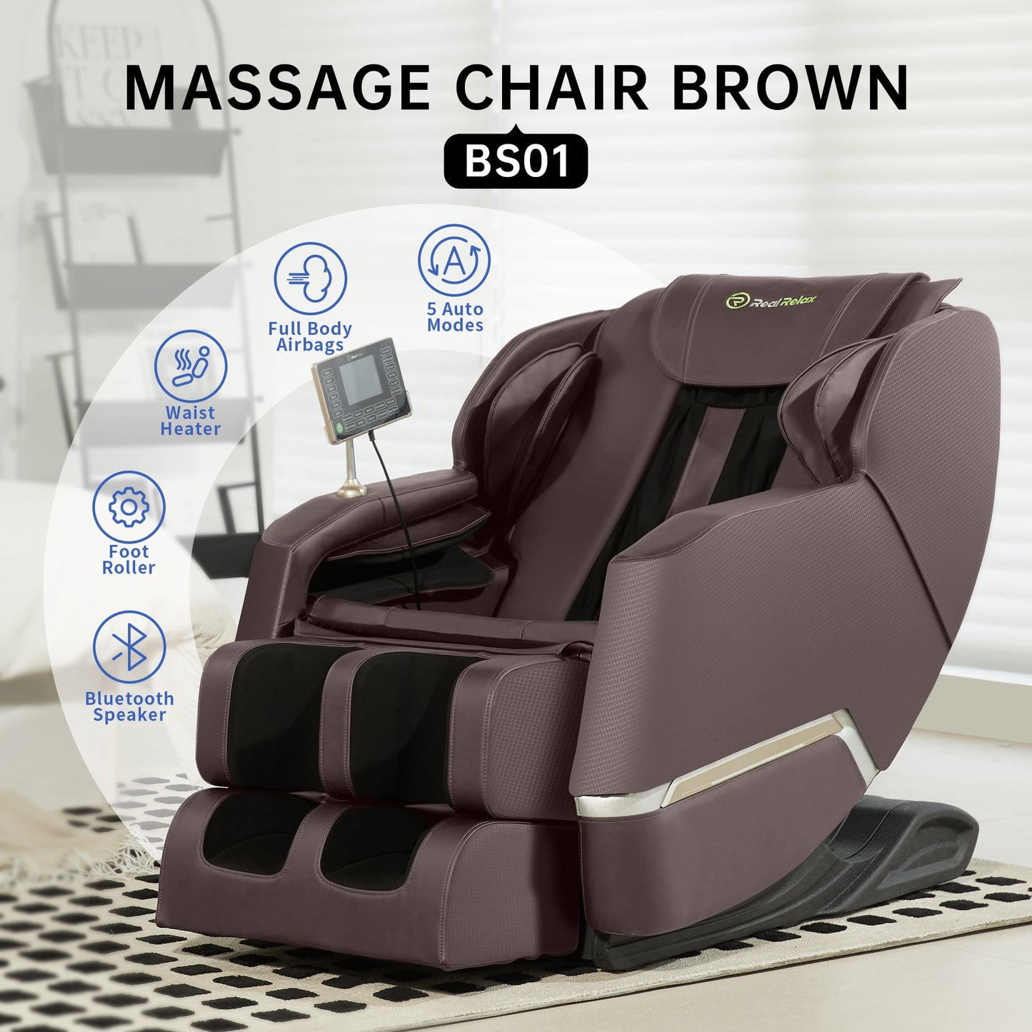 Real Relax Zero Gravity Full Body Massage Chair with Heat, Bluetooth & Shiatsu Massage