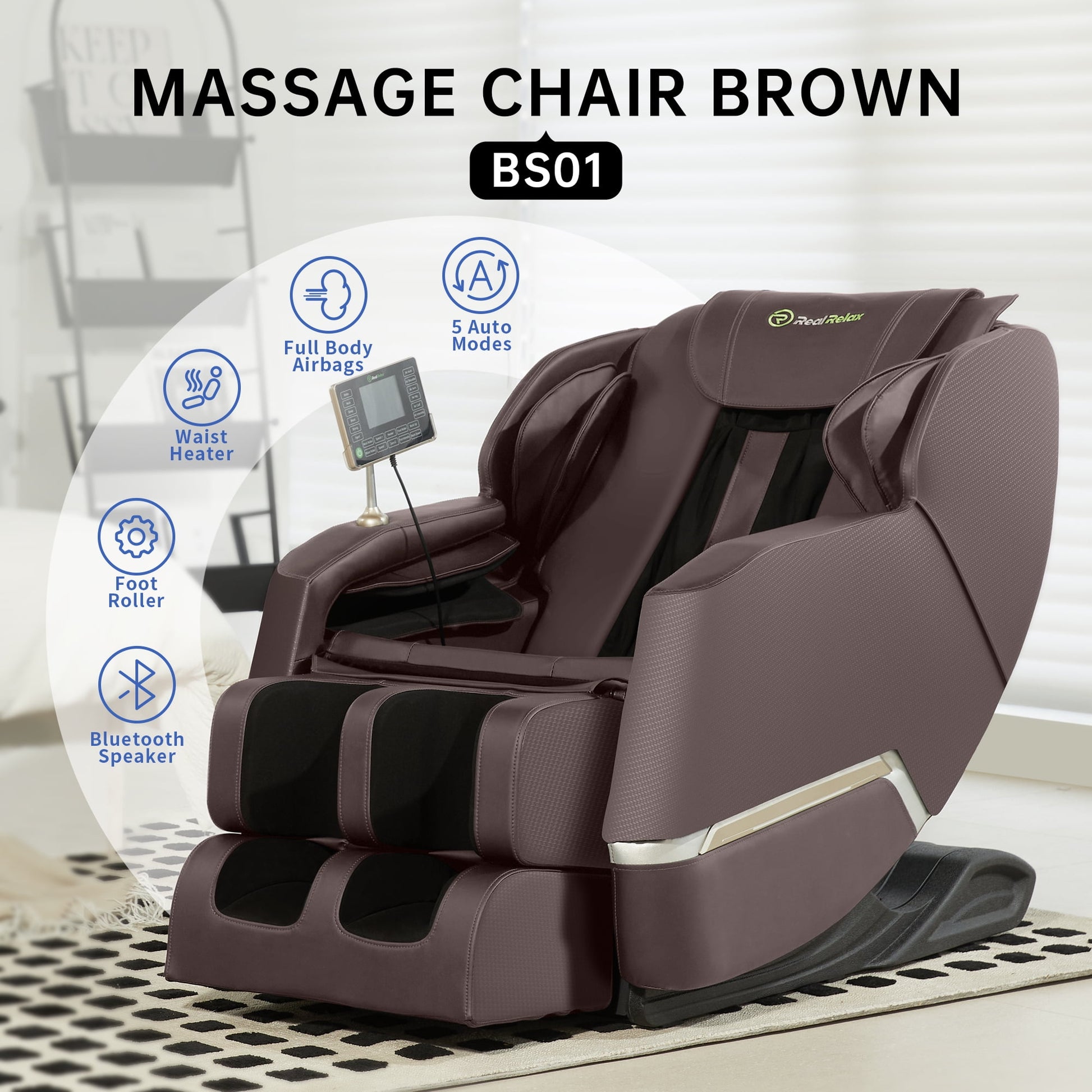 Real Relax Zero Gravity Full Body Massage Chair with Heat, Bluetooth & Shiatsu Massage