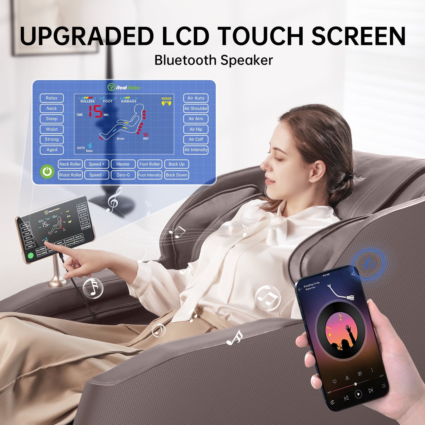 Real Relax Zero Gravity Full Body Massage Chair with Heat, Bluetooth & Shiatsu Massage