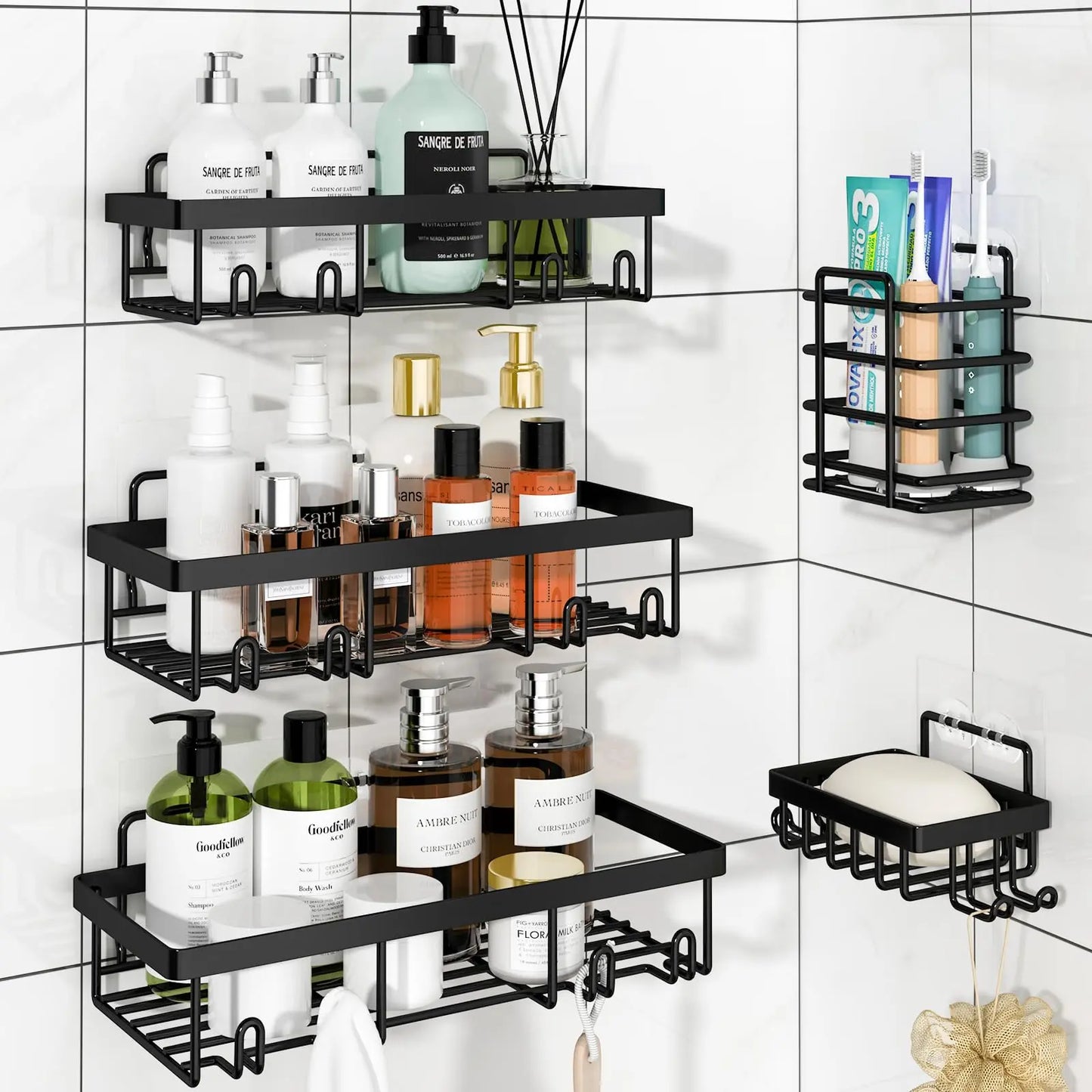 Black 5-Piece shower caddy organizer